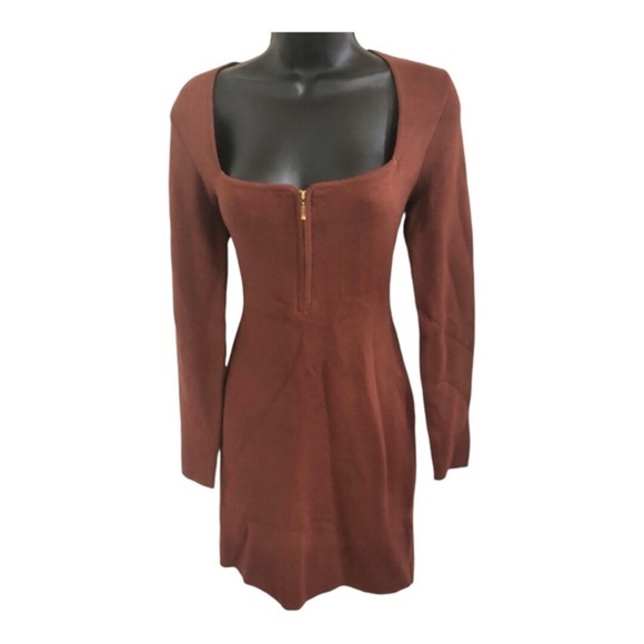 Abercrombie & Fitch brown zip front long sleeve sweater knit dress size medium - Picture 10 of 11